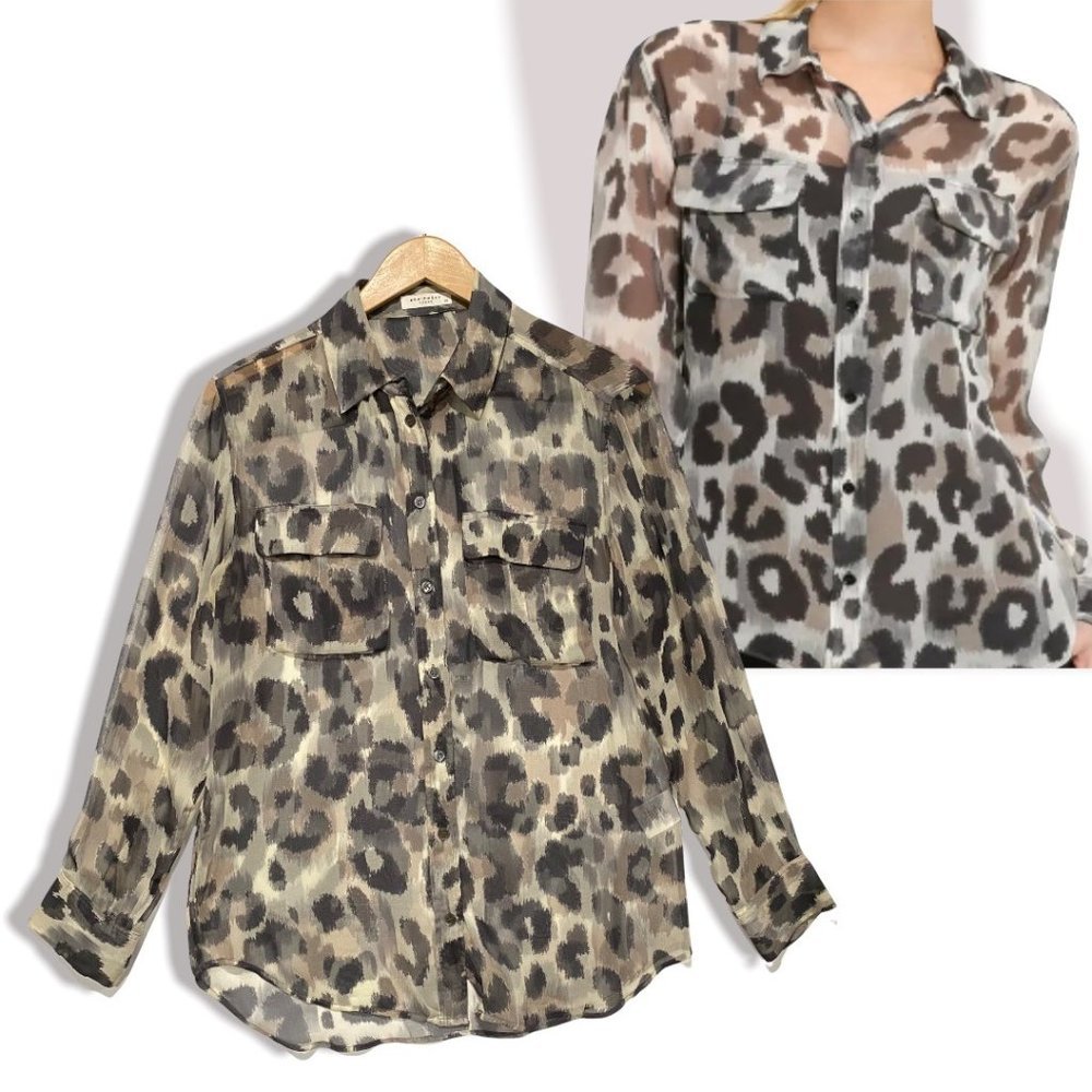 Equipment Femme XS Cheetah button top blouse 100% silk‎ animal print